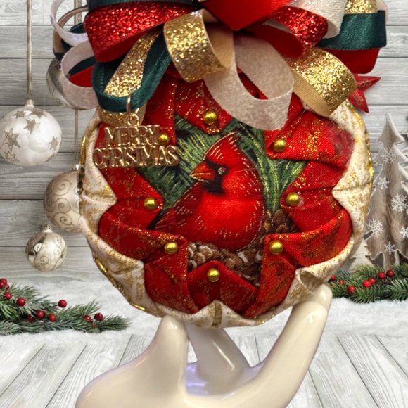Christmas Tree Ornament, Cardinal Bird, Handmade Quilted Christmas Tree Ornament - Picture 8 of 16